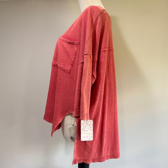 FREE PEOPLE Summer Red Hi Lo Henley Style Top NWT - Picture 2 of 7